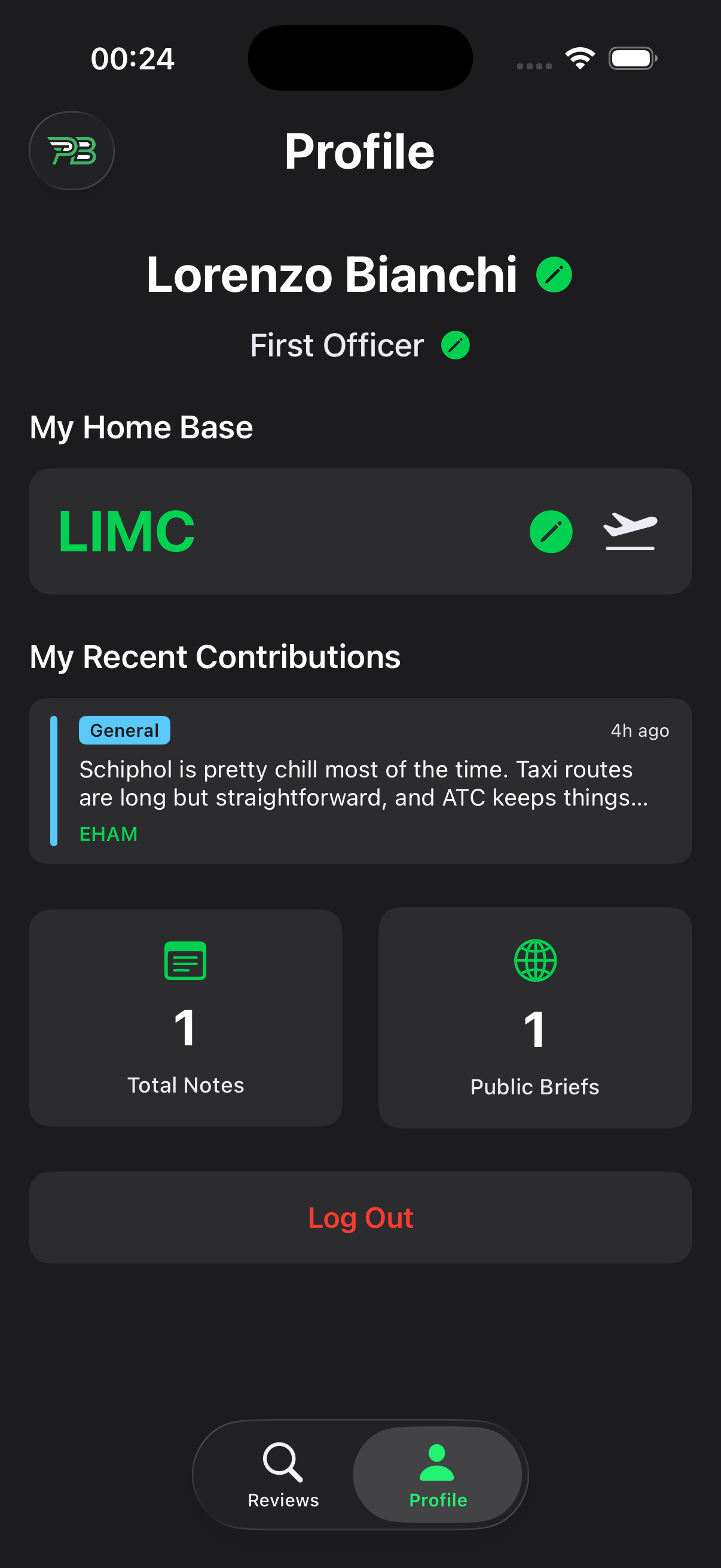 PilotBrief Profile Screen